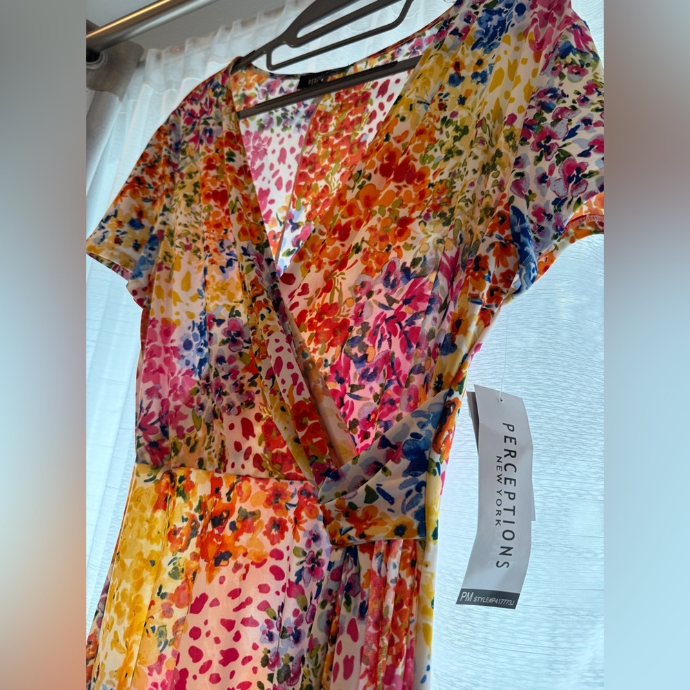 Perceptions Womens Short Sleeve Floral Midi Fit + Flare Dress